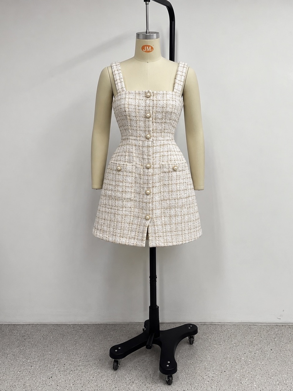 Elegant Cream Tweed Button-Front Mini Dress